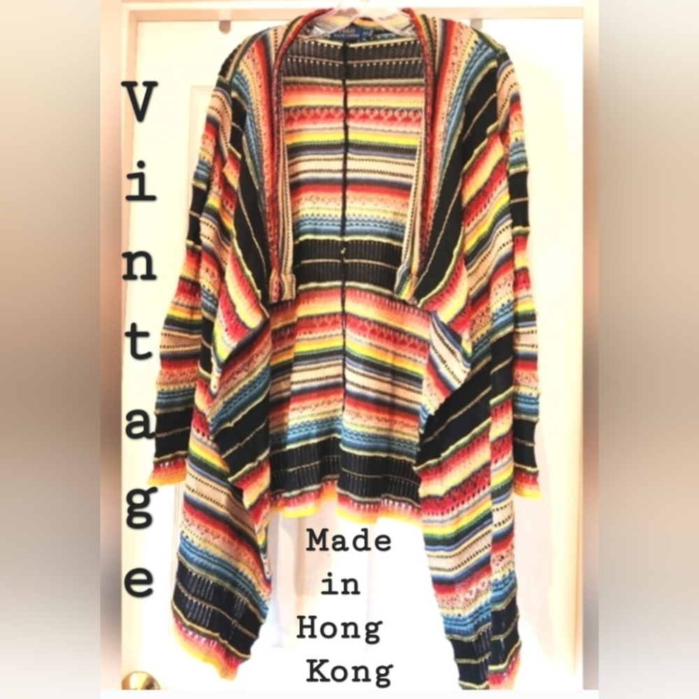 VTG POLO Ralph LAUREN Stripes Taos Multi Colored Serape Free Cozy Sweater SP EUC